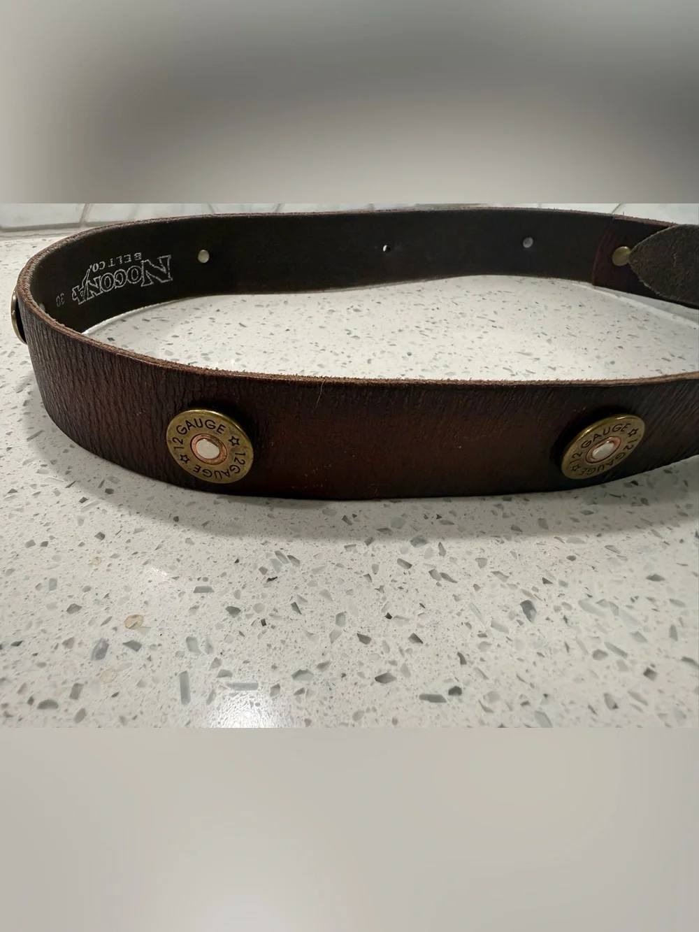 Vintage 1994 Nocona Brown Leather Belt 3D Eagle NRA Flag & Rifle Buckle 12 Gauge